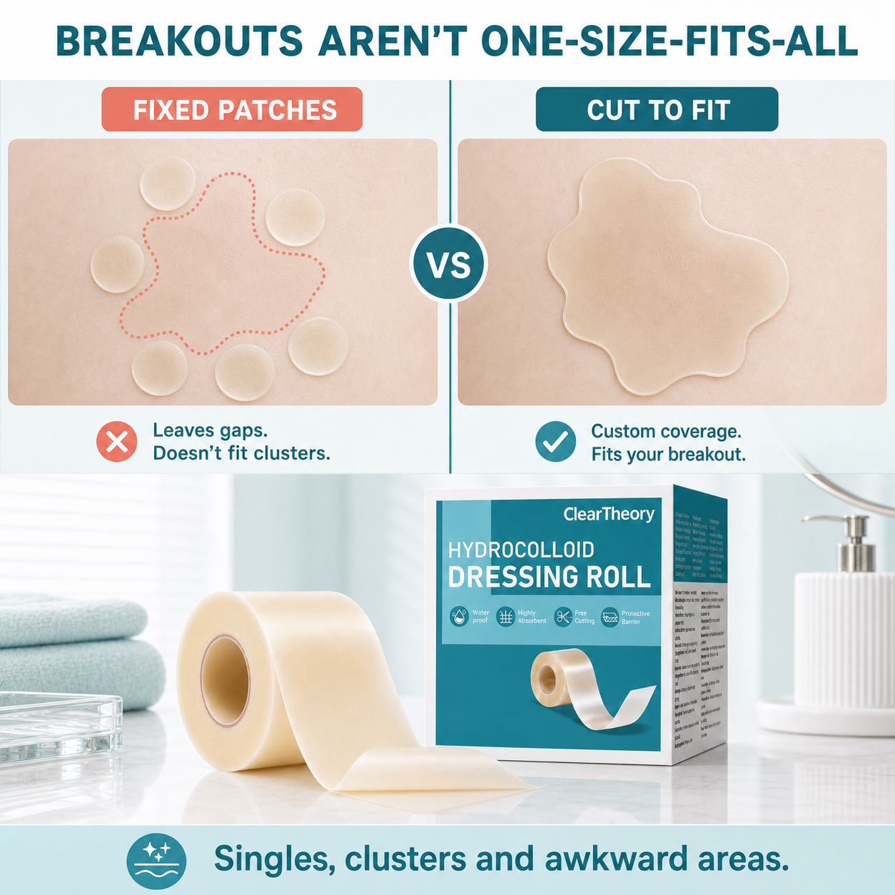 Fixed acne patches compared with custom-cut ClearTheory coverage
