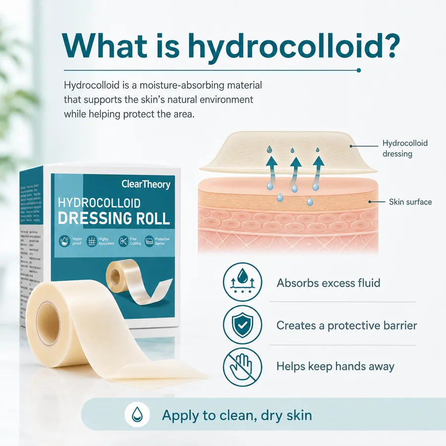 What is hydrocolloid explainer showing ClearTheory dressing roll benefits